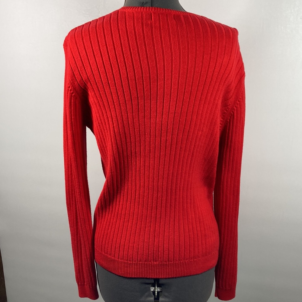 Jeanne Pierre V Neck 100% Cotton Long Sleeve Red Sweater Size M - Picture 5 of 8